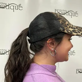 Leopard Baseball Hat w Pony Tail Option