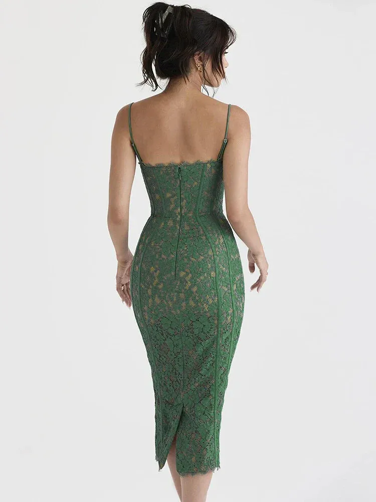 2024 Elegant Green Night Wedding Party Lace Dress