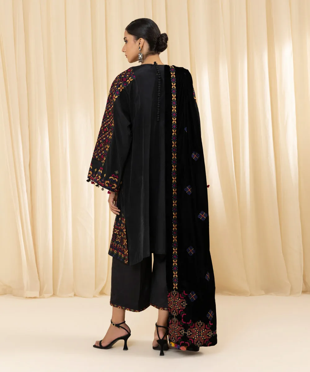 3 Piece -  Embroidered Raw Silk Suit