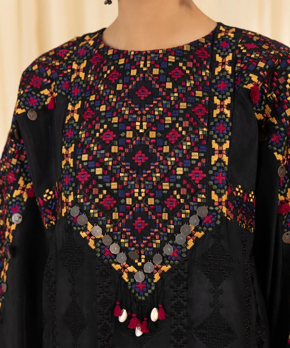 3 Piece -  Embroidered Raw Silk Suit