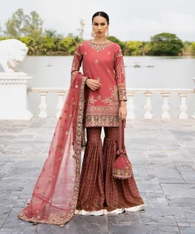 3 Piece -  Embroidered Raw Silk Suit