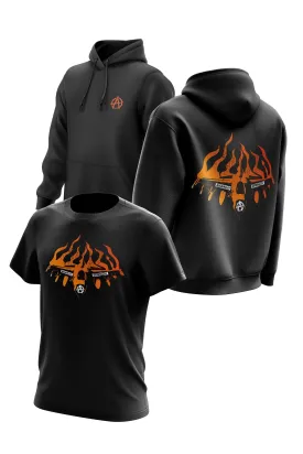 AS 'BURNING FLYBOY' HOODIE   TEE COMBO - BLACK