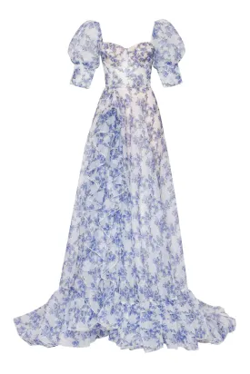 Blue Hydrangea maxi princess dress