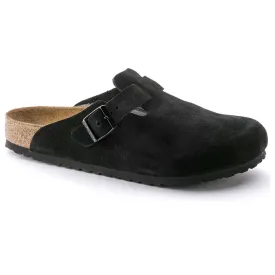 Boston Buckle Soft Footbed Mule in Black Suede