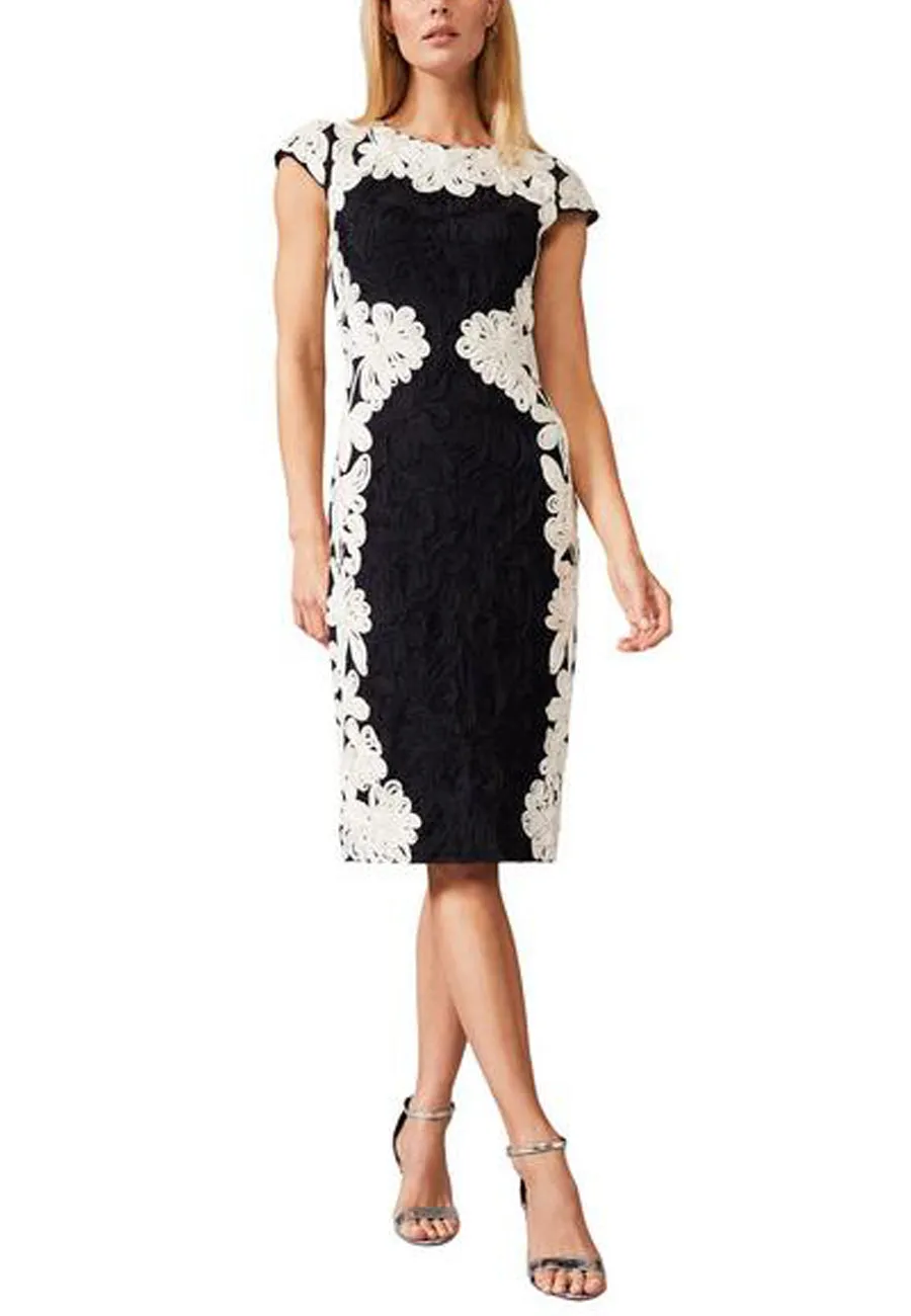 Dark Navy and White Nori Tapework Lace Midi Dress