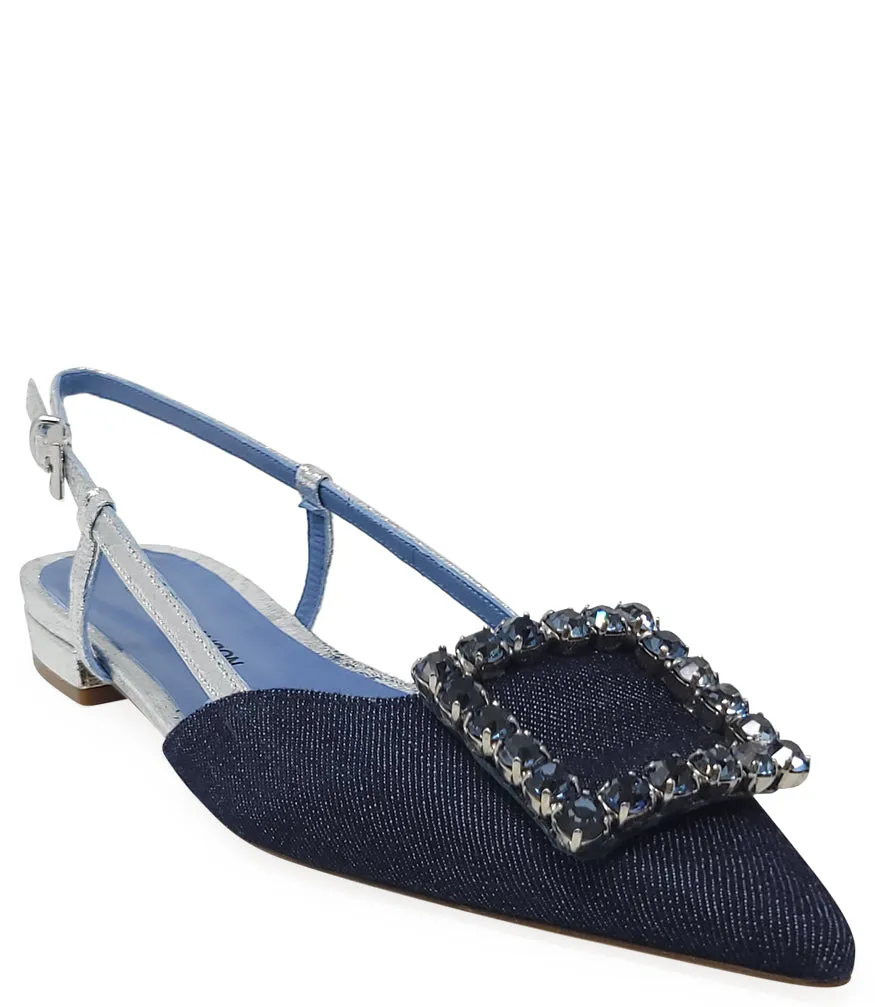 Denim/Silver Sling Back Flat