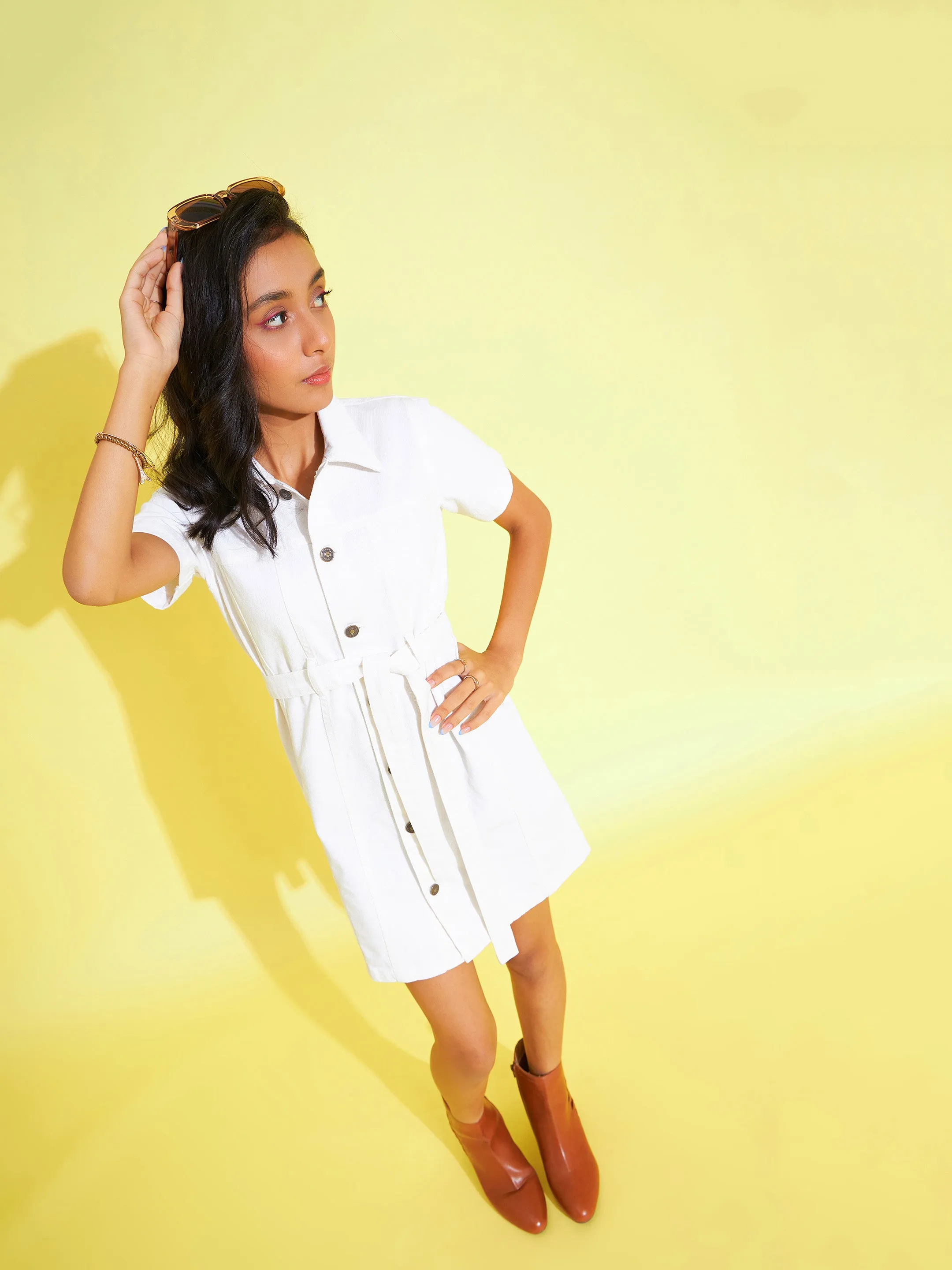 Girls White Denim Shirt Dress