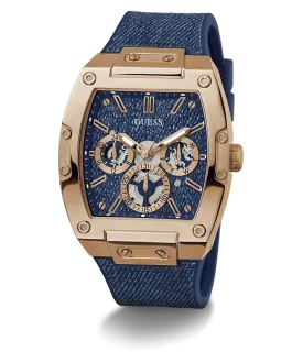 GUESS Mens Blue Rose Gold Tone Multi-function Watch