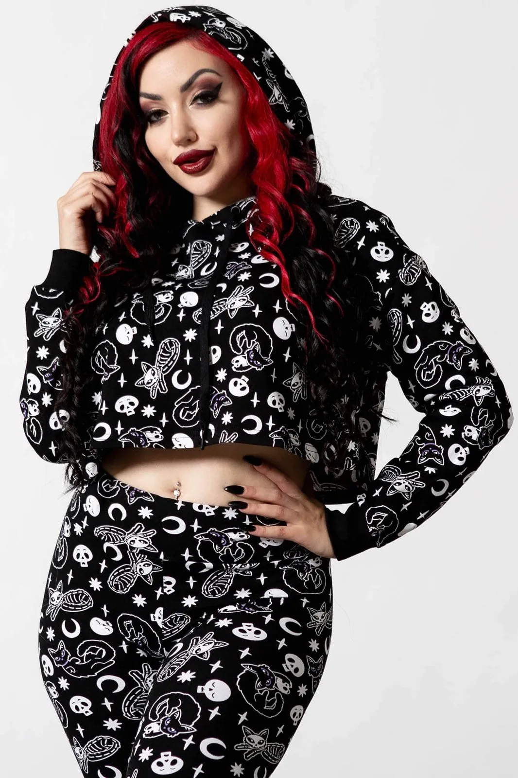 Killstar Purr Off Cropped Hoodie in Black Cat Print!