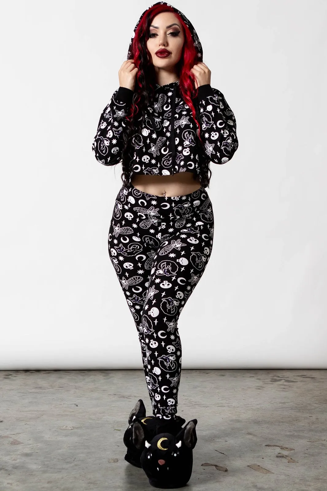 Killstar Purr Off Cropped Hoodie in Black Cat Print!