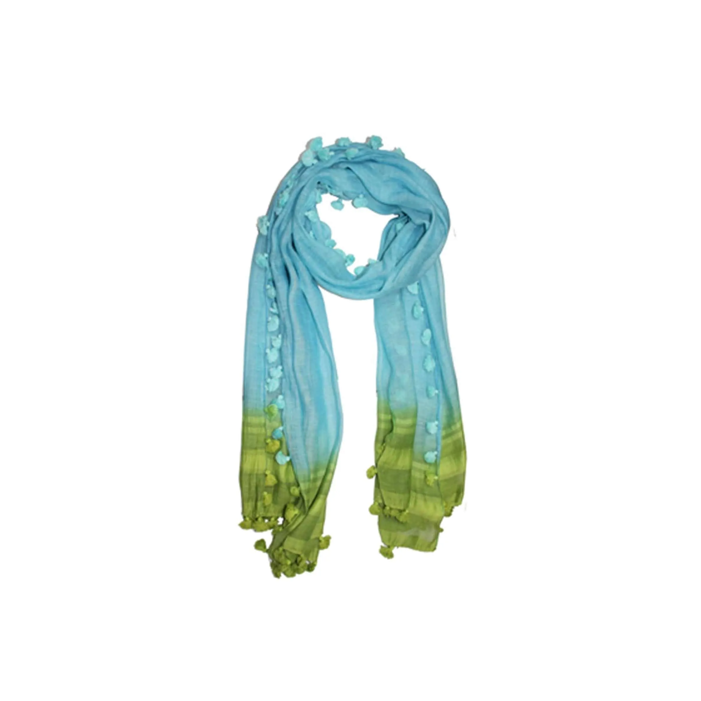 La Fiorentina Solid Silk/Cotton Blend Scarf with Fringes - Green/Blue