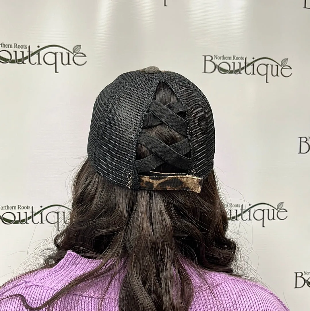 Leopard Baseball Hat w Pony Tail Option