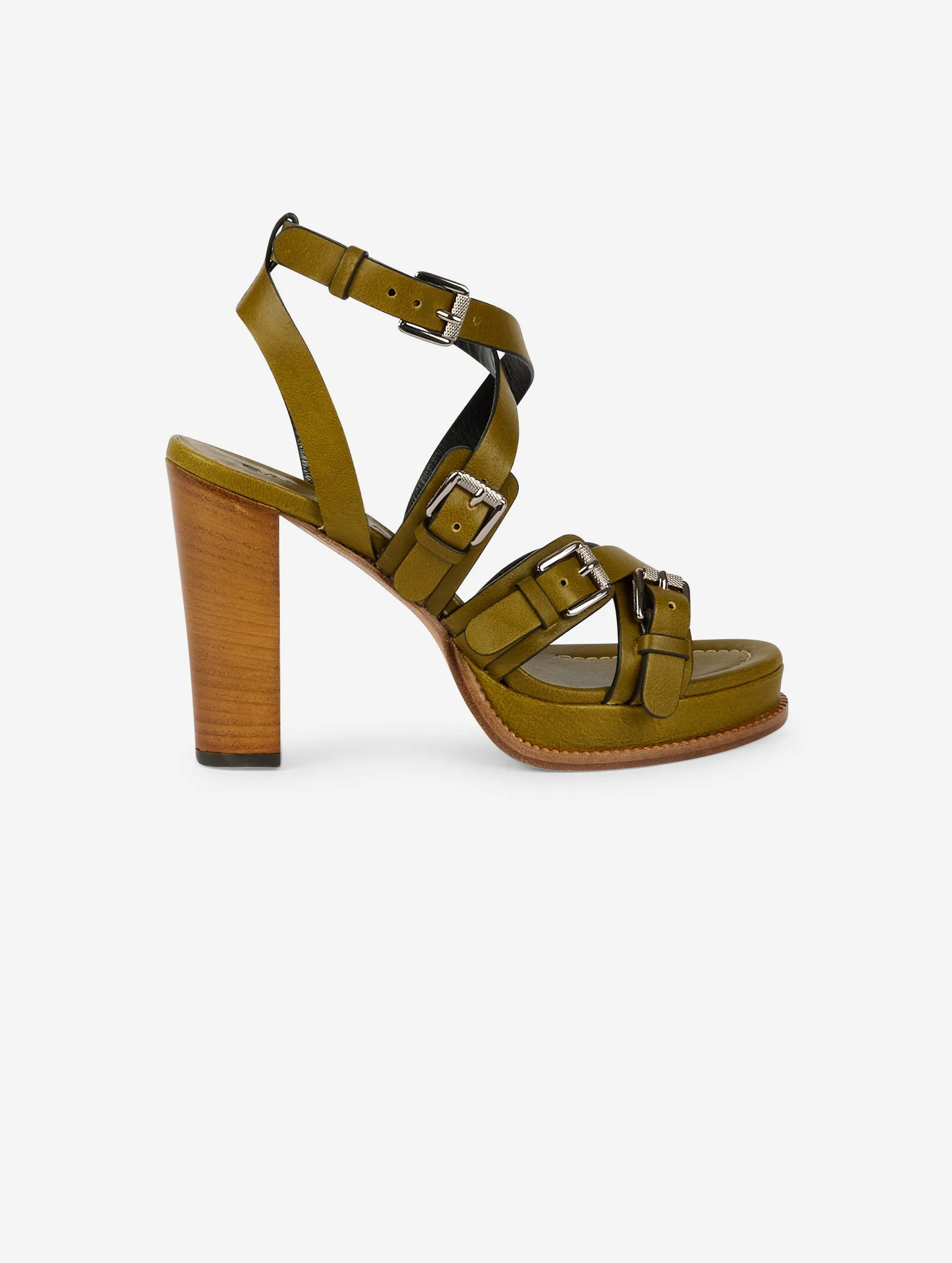 Olive leather platform sandals