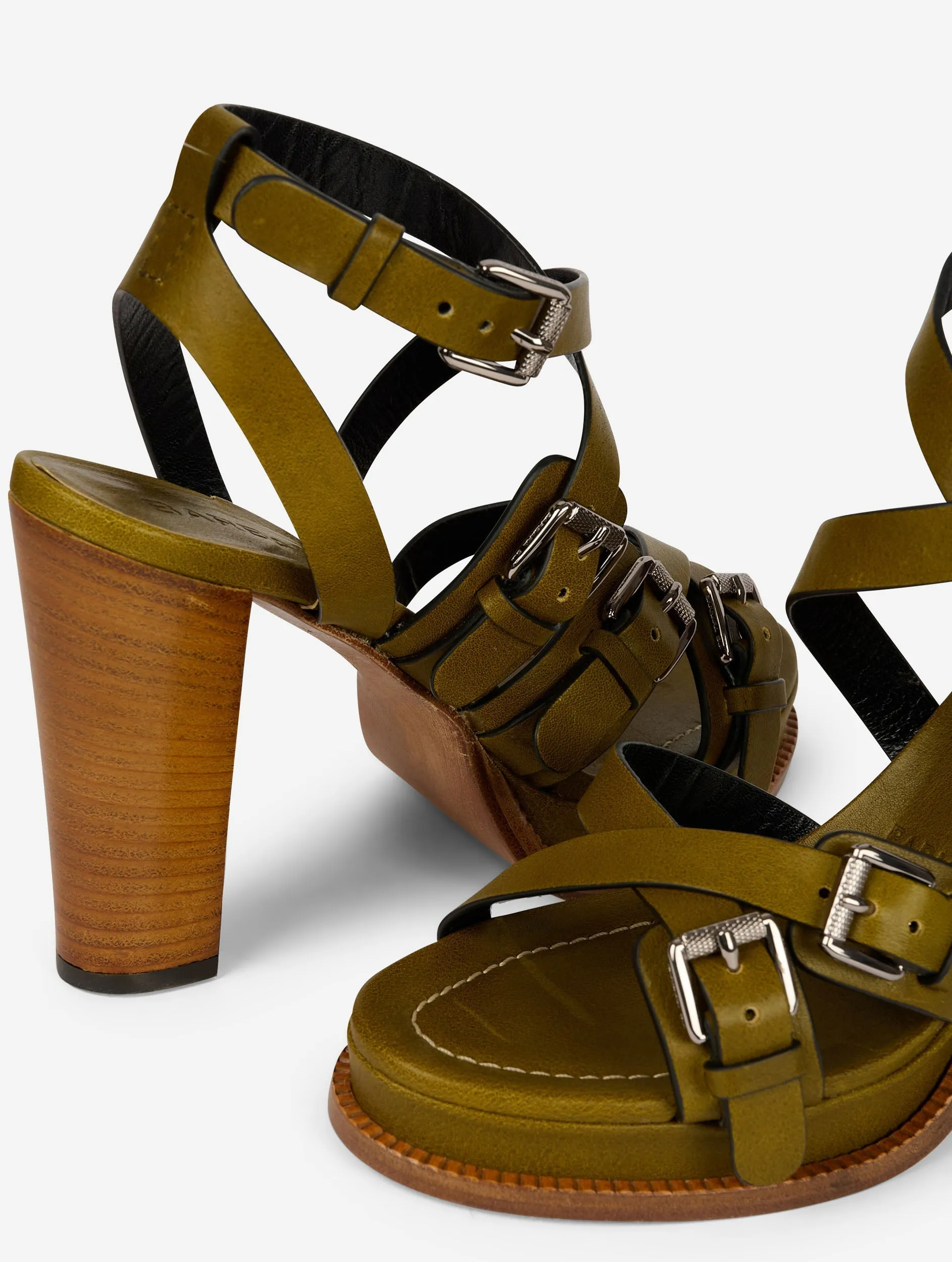 Olive leather platform sandals