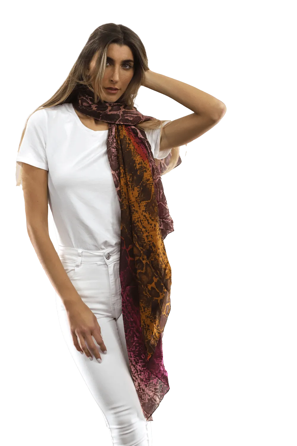 Ombre Snake Print Silk Scarf - Black/Pink