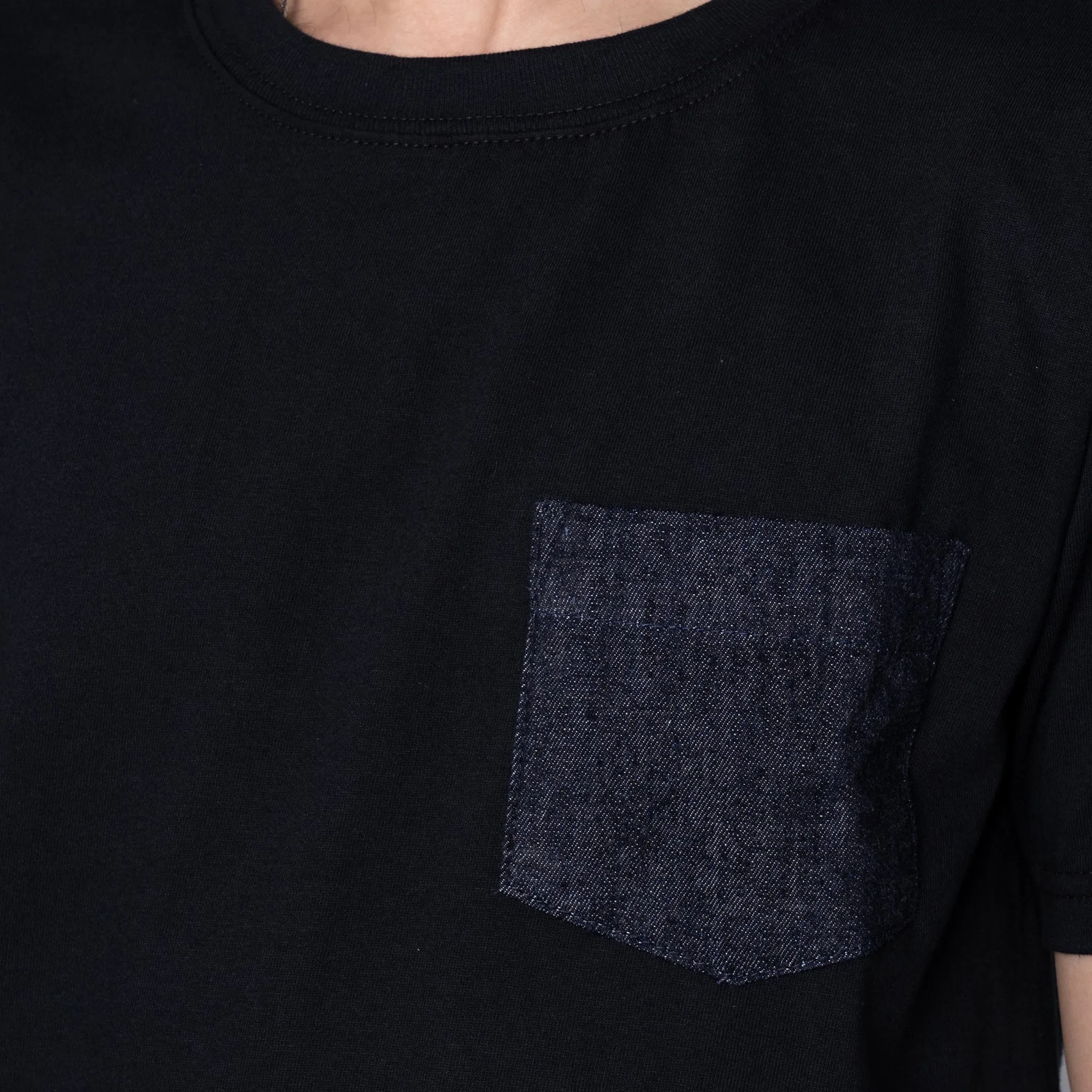 Pocket Tee - Black   Slub Nep Rinsed Denim