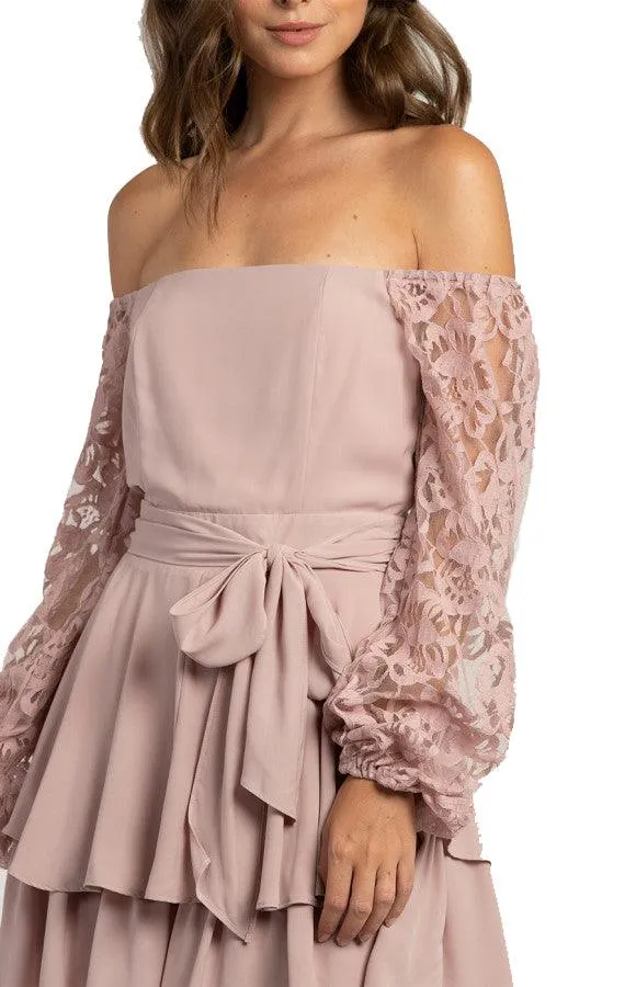 Women’s Blush Long Sleeve Playsuit with Lace