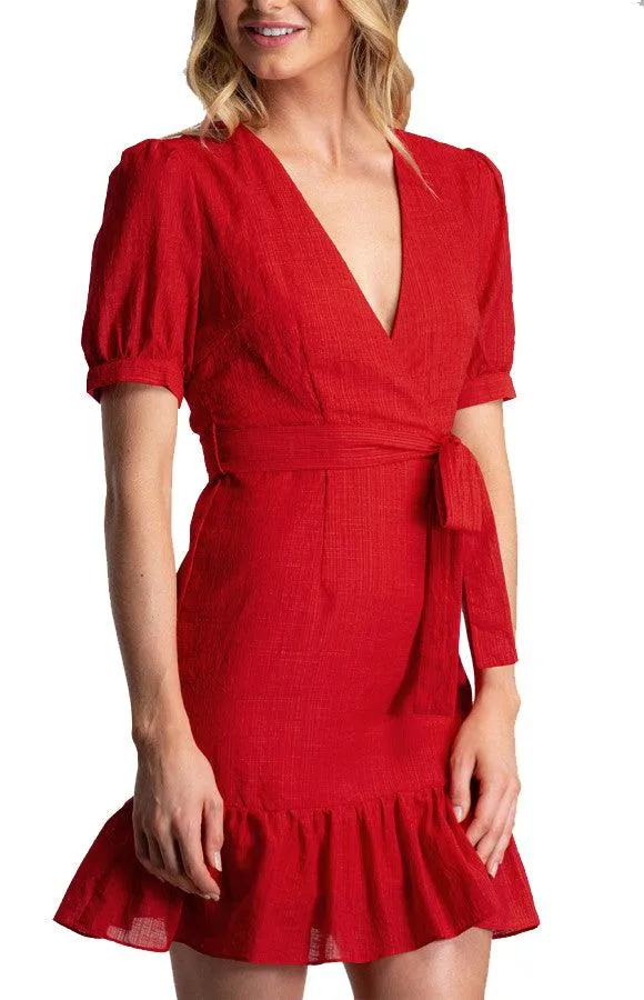 Women's Red Short Dress With Frill Hem