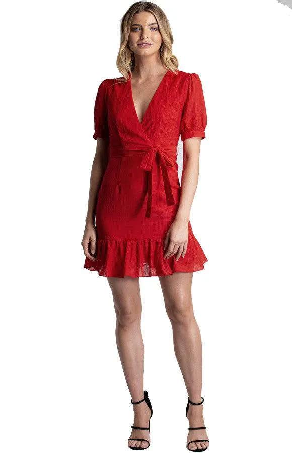 Women's Red Short Dress With Frill Hem